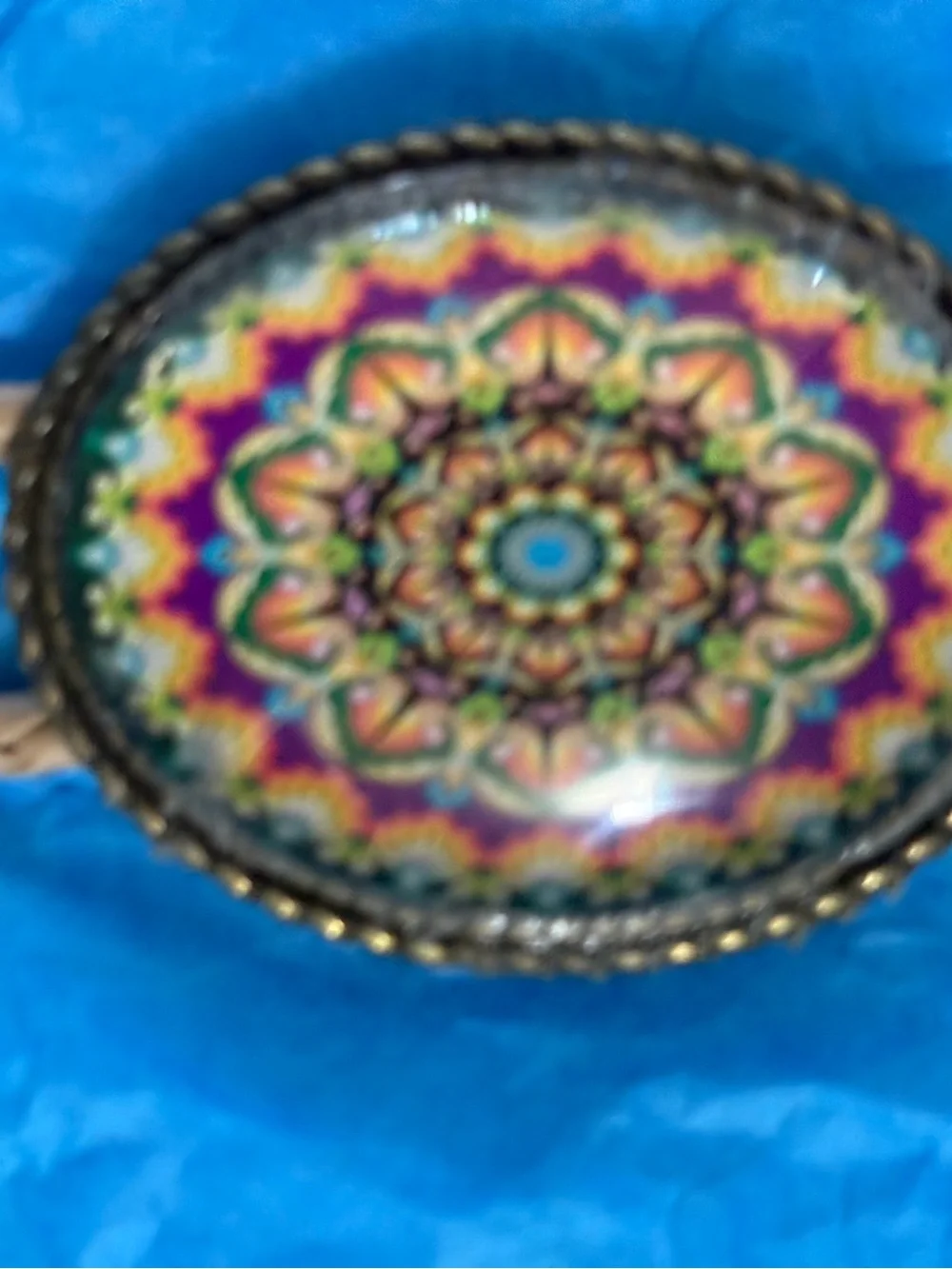 Colorful Mandala Glass Cabochon Ring Bolo Tie